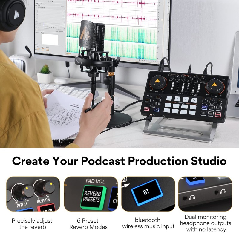 (Refurbished) Audio Interface-Podcast Equipment-MAONO-MaonoCaster-All in One - Portable Podcast production Studio with premium mic preamp for Podcast Recording, Streaming, Youtube, DJ, PC, Smartphone (AME2) (Refurbished) Audio Interface-Podcast Equipment-MAONO-MaonoCaster-All in One - Portable Podcast production Studio with premium mic preamp for Podcast Recording, Streaming, Youtube, DJ, PC, Smartphone (AME2)
