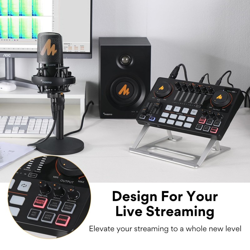 (Refurbished) Audio Interface-Podcast Equipment-MAONO-MaonoCaster-All in One - Portable Podcast production Studio with premium mic preamp for Podcast Recording, Streaming, Youtube, DJ, PC, Smartphone (AME2) (Refurbished) Audio Interface-Podcast Equipment-MAONO-MaonoCaster-All in One - Portable Podcast production Studio with premium mic preamp for Podcast Recording, Streaming, Youtube, DJ, PC, Smartphone (AME2)