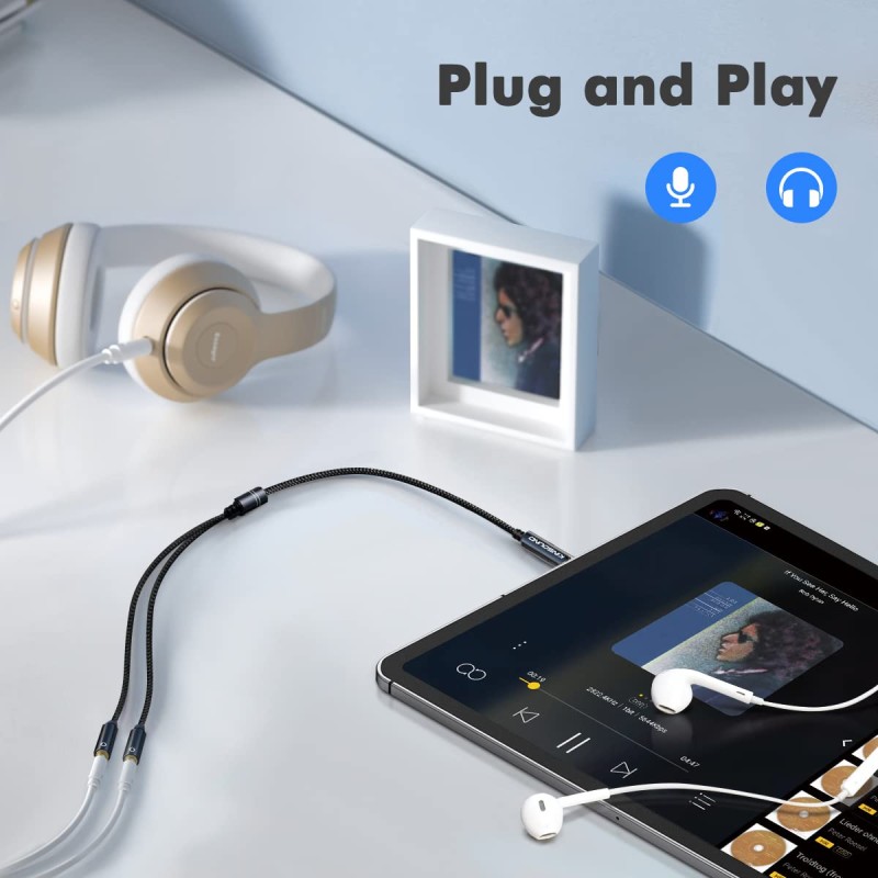 Kinsound Headphone Splitter, 3.5mm TRRS Stereo Adapter Dual Headphone Auxiliary Splitter Support Mic & Audio Compatible with Smartphone, Tablet, Laptop Kinsound Headphone Splitter, 3.5mm TRRS Stereo Adapter Dual Headphone Auxiliary Splitter Support Mic & Audio Compatible with Smartphone, Tablet, Laptop