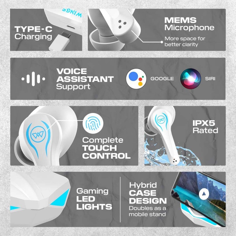 (Refurbished) Wings Phantom Earphones Wireless Earbuds with 50ms Low Latency 40Hrs Playtime,LED Battery Indicator, MEMS Mic Bluetooth 5.3, IPX5 Resistant, for Best Calling TWS in Ear Headphones (White) (Refurbished) Wings Phantom Earphones Wireless Earbuds with 50ms Low Latency 40Hrs Playtime,LED Battery Indicator, MEMS Mic Bluetooth 5.3, IPX5 Resistant, for Best Calling TWS in Ear Headphones (White)
