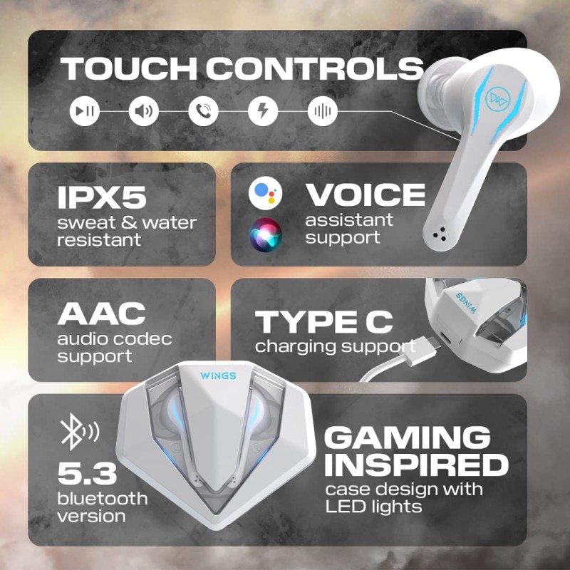 (Refurbished) Wings Phantom Pro Wireless Earphones in Ear Earbuds with Led Battery Indicator,50Mslow Latency,Bluetooth 5.3,40 Hours Playtime,Mems Mic,Ipx4 Resist,12Mm Driver,500Mah Case,Headphones (White TWS) (Refurbished) Wings Phantom Pro Wireless Earphones in Ear Earbuds with Led Battery Indicator,50Mslow Latency,Bluetooth 5.3,40 Hours Playtime,Mems Mic,Ipx4 Resist,12Mm Driver,500Mah Case,Headphones (White TWS)