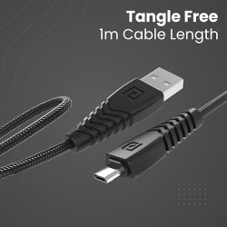 Portronics Konnect B Micro USB Cables For Fast Charging & Data Sync 3.0 Amp with PVC Heads I Nylon Braided I 1 mtr(Black)