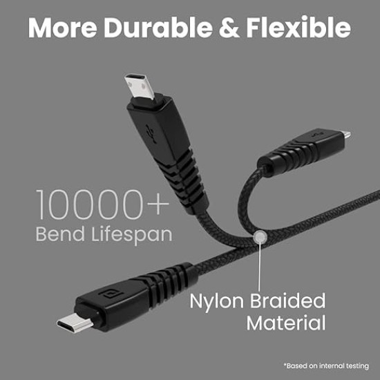 Portronics Konnect B Micro USB Cables For Fast Charging & Data Sync 3.0 Amp with PVC Heads I Nylon Braided I 1 mtr(Black)
