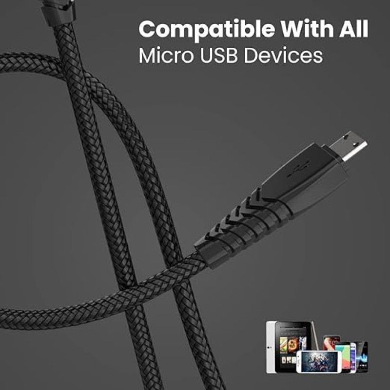 Portronics Konnect B Micro USB Cables For Fast Charging & Data Sync 3.0 Amp with PVC Heads I Nylon Braided I 1 mtr(Black) Portronics Konnect B Micro USB Cables For Fast Charging & Data Sync 3.0 Amp with PVC Heads I Nylon Braided I 1 mtr(Black)