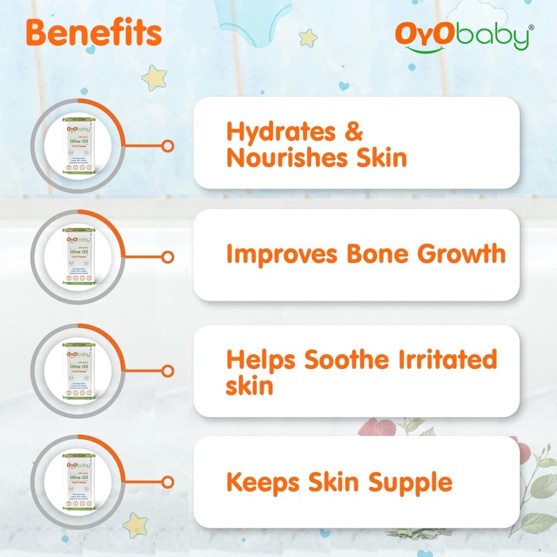 OYO BABY New Born Combo Baby No Tears Baby Shampoo for Newborn Babies and Extra Virgin Olive oil for Baby massage 200ml each