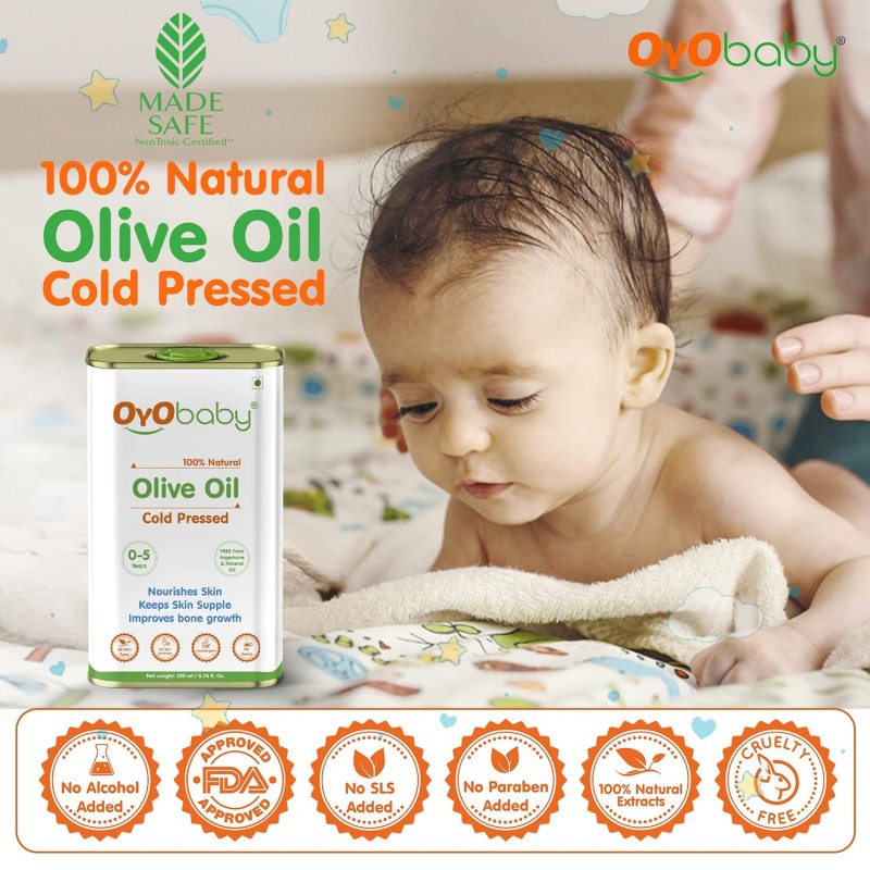 OYO BABY New Born Combo Baby No Tears Baby Shampoo for Newborn Babies and Extra Virgin Olive oil for Baby massage 200ml each