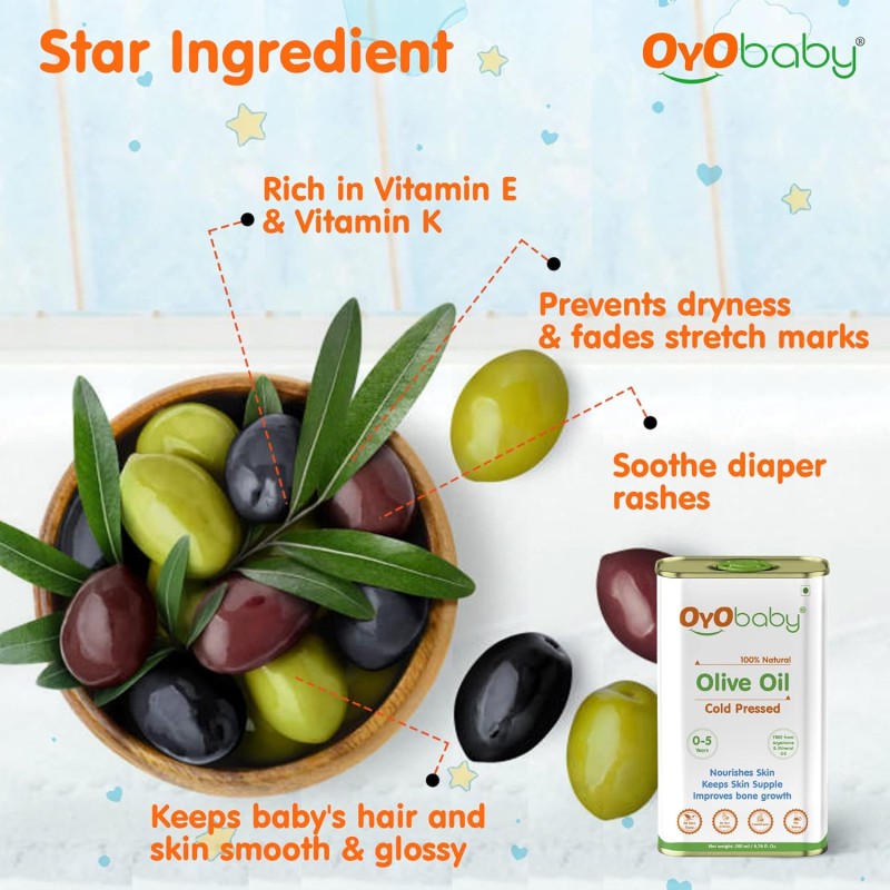 OYO BABY New Born Combo Baby No Tears Baby Shampoo for Newborn Babies and Extra Virgin Olive oil for Baby massage 200ml each