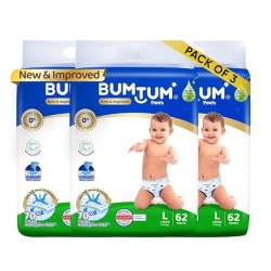 Bumtum Baby Diaper Pants with Double Leakage Protection - 9 to 14 Kg (186 Count, Large)