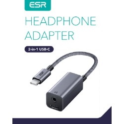 ESR USB Type C Headphone Adapter, 2-in-1 USB C to 3.5 mm Headphone Jack Adapter with PD Fast Charging, Portable Design, Compatible with Galaxy S22/S21/S20/Note20, iPad 10/Air 5/Mini 6/Pro