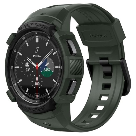 Spigen Polycarbonate, Thermoplastic Polyurethane Rugged Armor Pro Case & Strap For Galaxy Watch 4 Classic (46Mm) - Military Green