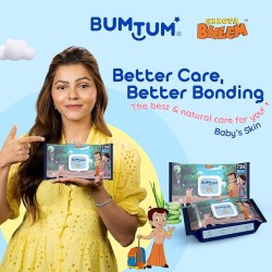 Bumtum Baby Chota Bheem Gentle Soft Moisturizing Wet Wipes With Lid | Aloe Vera & Chamomile Extracts | Paraben & Sulfate Free (Pack of 1, 72 Pcs. Per Pack)