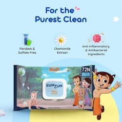 Bumtum Baby Chota Bheem Gentle Soft Moisturizing Wet Wipes With Lid | Aloe Vera & Chamomile Extracts | Paraben & Sulfate Free (Pack of 1, 72 Pcs. Per Pack)