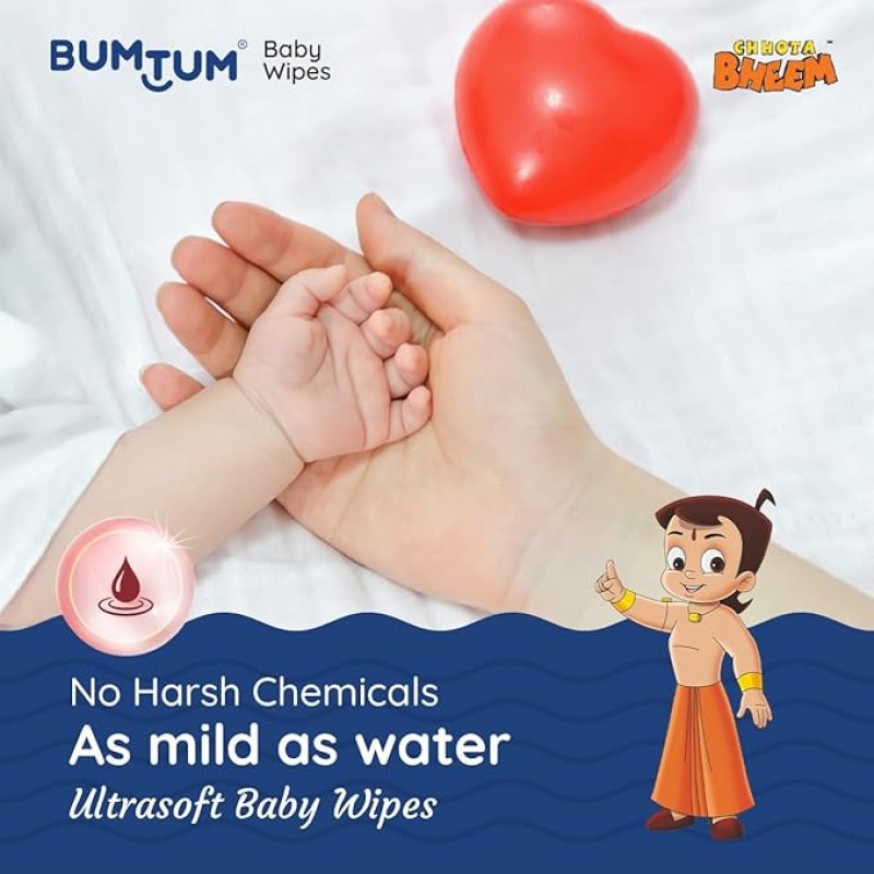 Bumtum Baby Chota Bheem Gentle Soft Moisturizing Wet Wipes With Lid | 20 X 14Cm, Aloe Vera & Chamomile Extracts | Paraben & Sulfate Free (Pack of 3, 72 Pcs. Per Pack) Bumtum Baby Chota Bheem Gentle Soft Moisturizing Wet Wipes With Lid | 20 X 14Cm, Aloe Vera & Chamomile Extracts | Paraben & Sulfate Free (Pack of 3, 72 Pcs. Per Pack)