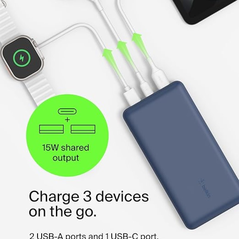 Belkin 20000 mAh Power Bank | Super Fast Charging | USB-C PD Port | 15W Charging for iPhone Series (16, 16 Pro Max), Samsung Galaxy, Google Pixel & More | 2 Years Warranty | Blue