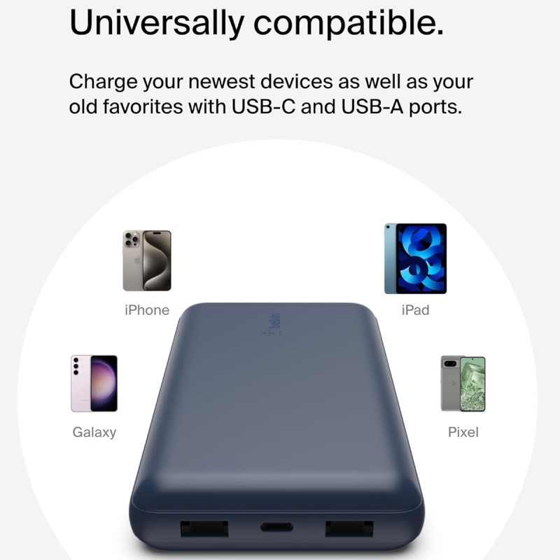Belkin 20000 mAh Power Bank | Super Fast Charging | USB-C PD Port | 15W Charging for iPhone Series (16, 16 Pro Max), Samsung Galaxy, Google Pixel & More | 2 Years Warranty | Blue