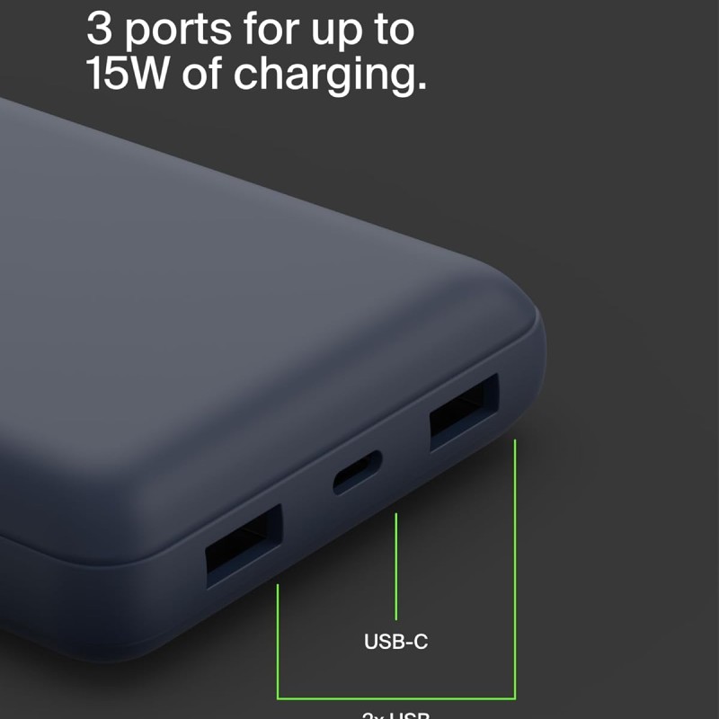 Belkin 20000 mAh Power Bank | Super Fast Charging | USB-C PD Port | 15W Charging for iPhone Series (16, 16 Pro Max), Samsung Galaxy, Google Pixel & More | 2 Years Warranty | Blue