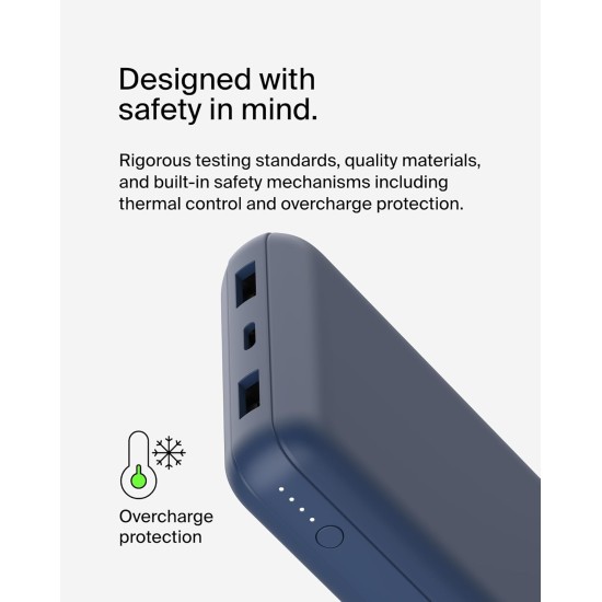Belkin 20000 mAh Power Bank | Super Fast Charging | USB-C PD Port | 15W Charging for iPhone Series (16, 16 Pro Max), Samsung Galaxy, Google Pixel & More | 2 Years Warranty | Blue