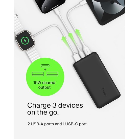 Belkin 20000 mAh Power Bank | Super Fast Charging | USB Type-C Input PD Port | 15W Charging for iPhone Series (16, 16 Pro Max), Samsung Galaxy, Google Pixel & More | 2 Years Warranty | Black Belkin 20000 mAh Power Bank | Super Fast Charging | USB Type-C Input PD Port | 15W Charging for iPhone Series (16, 16 Pro Max), Samsung Galaxy, Google Pixel & More | 2 Years Warranty | Black