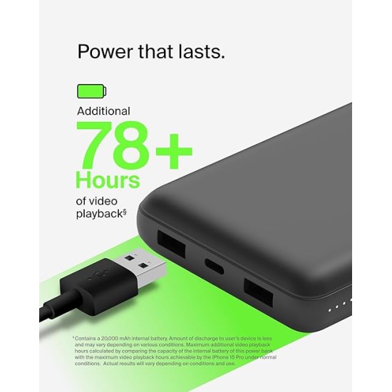 Belkin 20000 mAh Power Bank | Super Fast Charging | USB Type-C Input PD Port | 15W Charging for iPhone Series (16, 16 Pro Max), Samsung Galaxy, Google Pixel & More | 2 Years Warranty | Black Belkin 20000 mAh Power Bank | Super Fast Charging | USB Type-C Input PD Port | 15W Charging for iPhone Series (16, 16 Pro Max), Samsung Galaxy, Google Pixel & More | 2 Years Warranty | Black