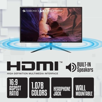 Zebronics Zeb-A28Uhd 4K UHD 3840 X 2160 Pixels, 28 Inch (71.7 Cm) Monitor with 2X Dp Input, Dual Hdmi, 300Cd/M Sq, 1.07B Color, Built-in Speaker, Earphone Jack, 16:9 Ratio and Wall Mountable (Black) Zebronics Zeb-A28Uhd 4K UHD 3840 X 2160 Pixels, 28 Inch (71.7 Cm) Monitor with 2X Dp Input, Dual Hdmi, 300Cd/M Sq, 1.07B Color, Built-in Speaker, Earphone Jack, 16:9 Ratio and Wall Mountable (Black)