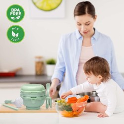 LuvLap 9 in 1 Baby Food Masher Mill, Food Grinder Cum Processor, with Multifunction Textured Mashing & Filtering Plates, with Serving Bowl (Light Green)