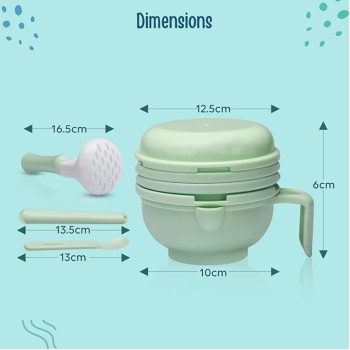 LuvLap 9 in 1 Baby Food Masher Mill, Food Grinder Cum Processor, with Multifunction Textured Mashing and Filtering Plates, with Serving Bowl (Light Green)