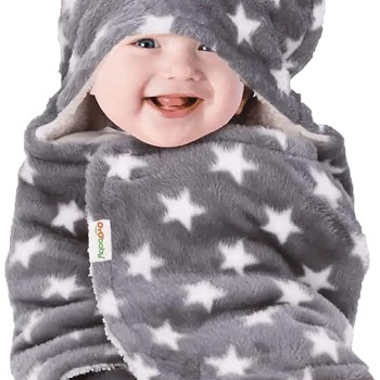 OYO BABY Blankets New Born Babies | Pack of 1, Super Soft Baby Wrapper Baby Sleeping Bag for Boys,Girls, Babies (76cm x 70cm, 0-6 Months, Fleece, skin friendly, Star Grey)