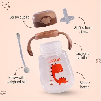 LuvLap Baby Bite Resistant Soft Silicone Straw Sipper Cup with Handle, with Weighted Straw, Sippy Cup with Anti Spill Lock, BPA Free, 6m+, 300 ml, Brown LuvLap Baby Bite Resistant Soft Silicone Straw Sipper Cup with Handle, with Weighted Straw, Sippy Cup with Anti Spill Lock, BPA Free, 6m+, 300 ml, Brown