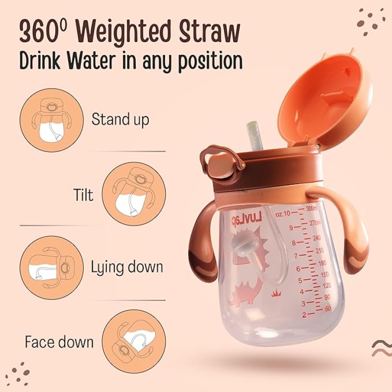 LuvLap Baby Bite Resistant Soft Silicone Straw Sipper Cup with Handle, with Weighted Straw, Sippy Cup with Anti Spill Lock, BPA Free, 6m+, 300 ml, Brown LuvLap Baby Bite Resistant Soft Silicone Straw Sipper Cup with Handle, with Weighted Straw, Sippy Cup with Anti Spill Lock, BPA Free, 6m+, 300 ml, Brown