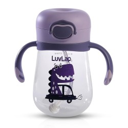 LuvLap Baby Bite Resistant Soft Silicone Straw Sipper Cup with Handle, with Weighted Straw, Sippy Cup with Anti Spill Lock, BPA Free, 6m+, 300 ml, Purple