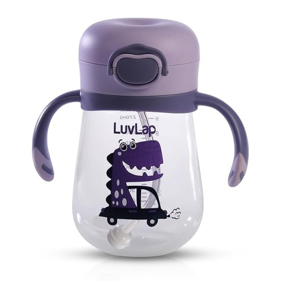 LuvLap Baby Bite Resistant Soft Silicone Straw Sipper Cup with Handle, with Weighted Straw, Sippy Cup with Anti Spill Lock, BPA Free, 6m+, 300 ml, Purple