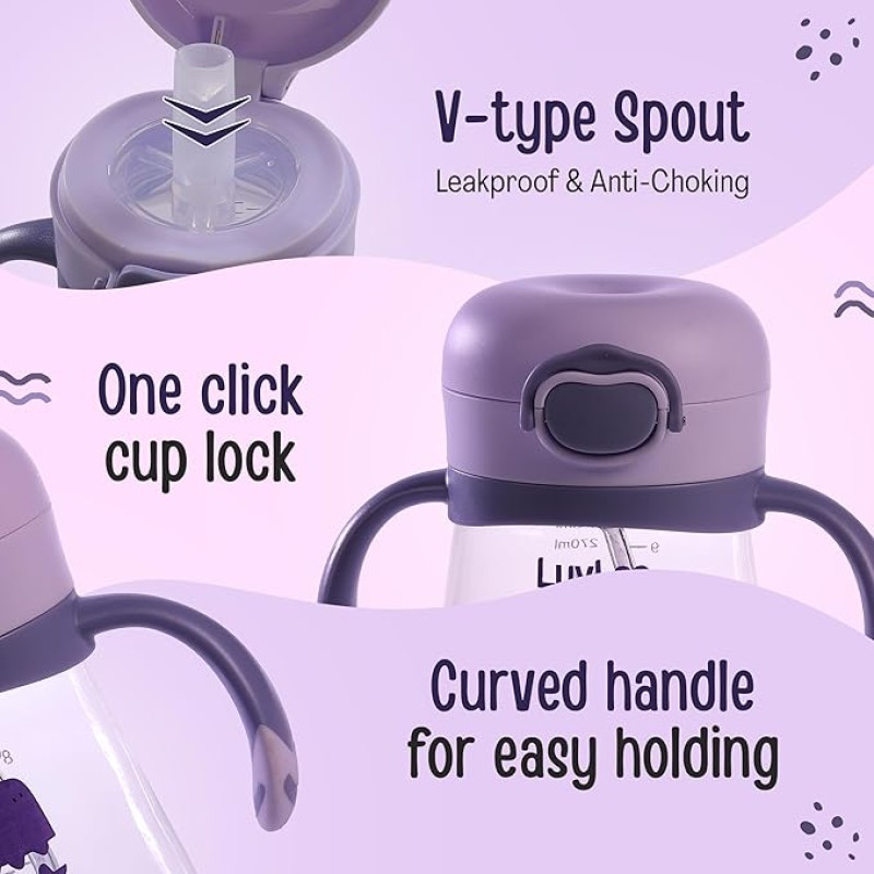 LuvLap Baby Bite Resistant Soft Silicone Straw Sipper Cup with Handle, with Weighted Straw, Sippy Cup with Anti Spill Lock, BPA Free, 6m+, 300 ml, Purple LuvLap Baby Bite Resistant Soft Silicone Straw Sipper Cup with Handle, with Weighted Straw, Sippy Cup with Anti Spill Lock, BPA Free, 6m+, 300 ml, Purple