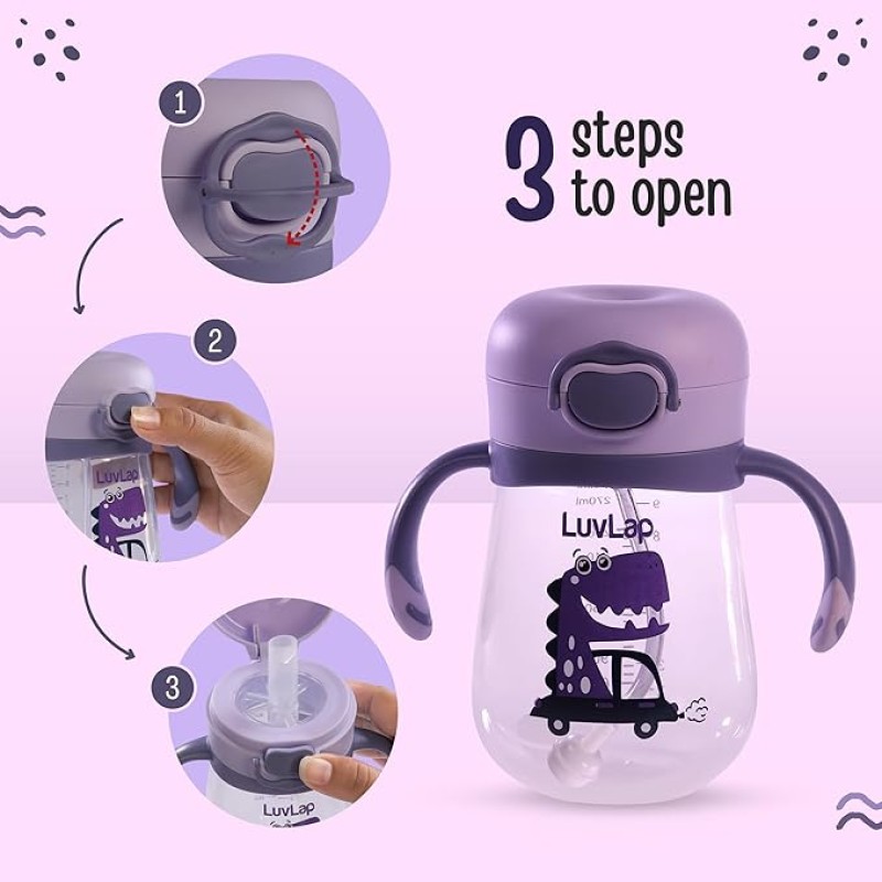 LuvLap Baby Bite Resistant Soft Silicone Straw Sipper Cup with Handle, with Weighted Straw, Sippy Cup with Anti Spill Lock, BPA Free, 6m+, 300 ml, Purple LuvLap Baby Bite Resistant Soft Silicone Straw Sipper Cup with Handle, with Weighted Straw, Sippy Cup with Anti Spill Lock, BPA Free, 6m+, 300 ml, Purple