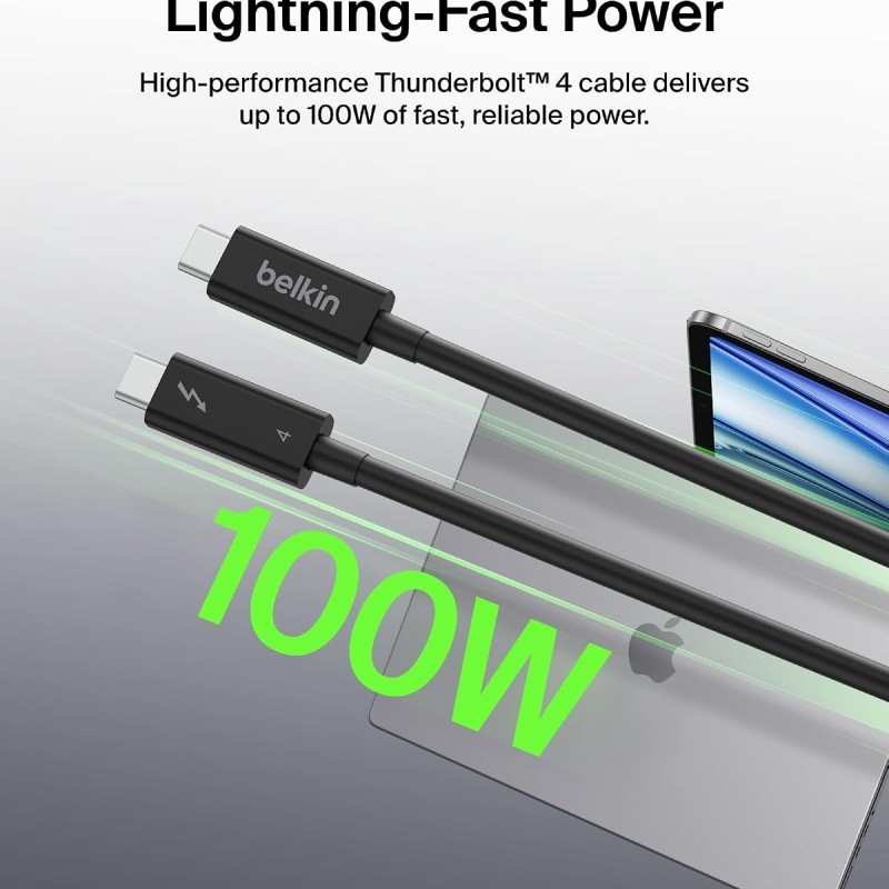 (Refurbished) Belkin Active Thunderbolt 4 Cable (2M 6.6FT), USB Type C Connection with 100W Power Delivery PD Enabled, USB 4 Compliant and Compatible with TB3 Compatible with MacBook Pro, eGPU, and More? ?, Black