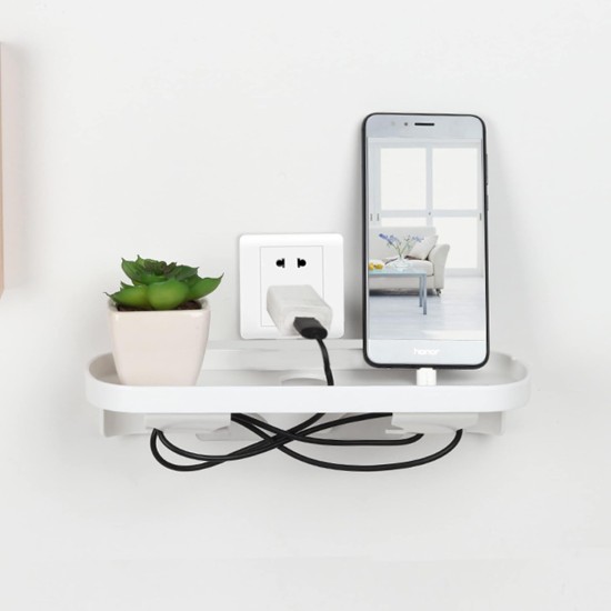 ABOUT SPACE Wall Mount Mobile Holder - Charging Stand for Phones Holds 2 Phone, Holder with Adhesive Strips and Cable Holes to Hide Messy Cables, Compatible for All Mobiles 