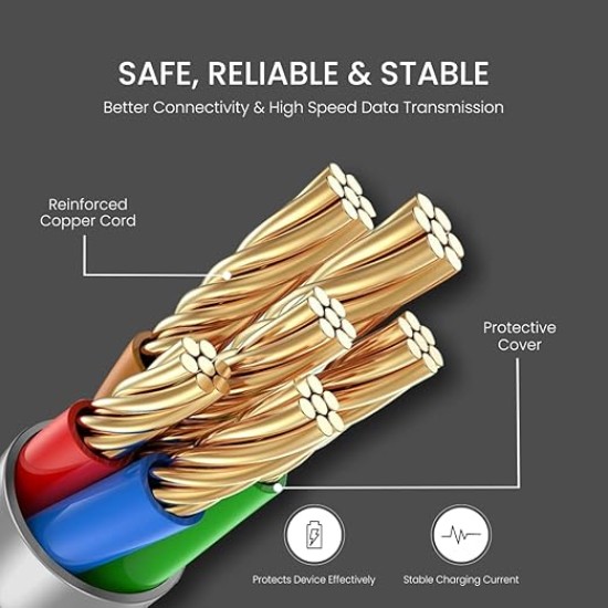 Portronics Konnect L 60W PD Type C to Type C Mobile Charging Cable, 1.2M, Fast Data Sync, Tangle Resistant, TPE+Nylon Braided(Grey)