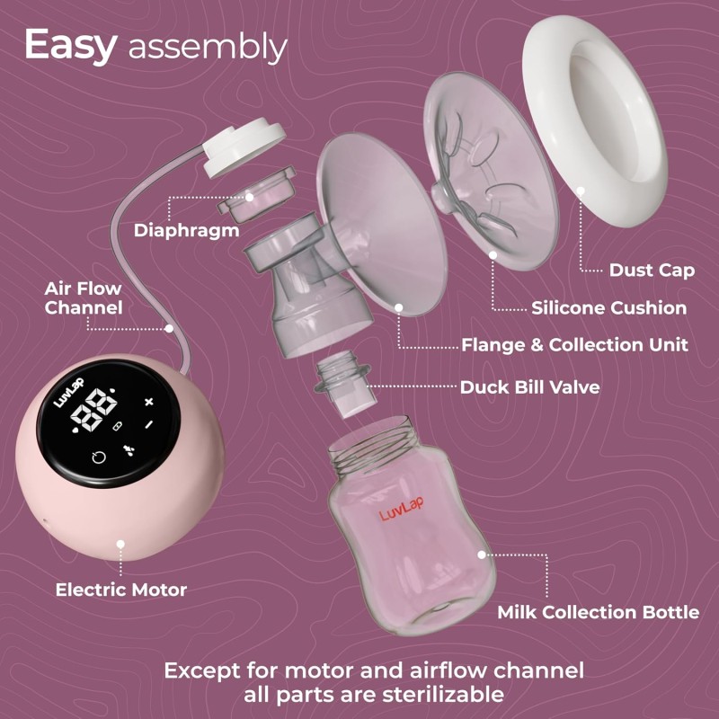 Luvlap Adore Electric Breast Pump, 2 Phase Pumping of Stimulation & Expression, 2pcs Breast pads free, Soft & Gentle, BPA Free, Run on Direct Power, No Battery