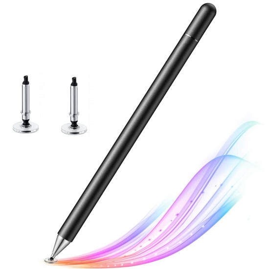 Dyazo Capacitive Stylus Pen for All Touch Screens Devices, Fine Point, Lightweight Aluminum Body Compatible with All Android & iOS Smart Mobile Phones & Tablets (Black)