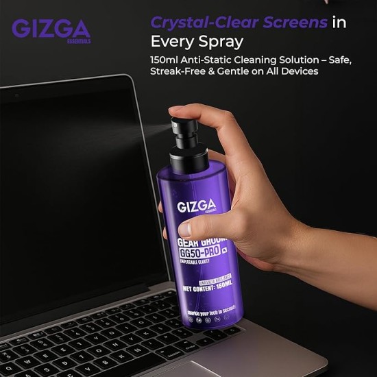 Gizga Pro Series 3-in-1 Cleaning KIT - 150ml Cleaning Spray, Microfiber Cloth & Cleaning Brush| Safe Screen Cleaner for Laptop, PC, Smartphone, Tablet, DSLR Camera Lens, Binocular, Keyboard, Gadgets