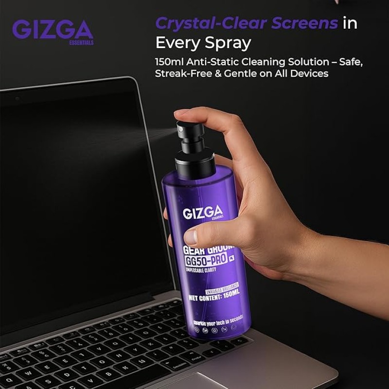 Gizga Pro Series 3-in-1 Cleaning KIT - 150ml Cleaning Spray, Microfiber Cloth & Cleaning Brush| Safe Screen Cleaner for Laptop, PC, Smartphone, Tablet, DSLR Camera Lens, Binocular, Keyboard, Gadgets Gizga Pro Series 3-in-1 Cleaning KIT - 150ml Cleaning Spray, Microfiber Cloth & Cleaning Brush| Safe Screen Cleaner for Laptop, PC, Smartphone, Tablet, DSLR Camera Lens, Binocular, Keyboard, Gadgets