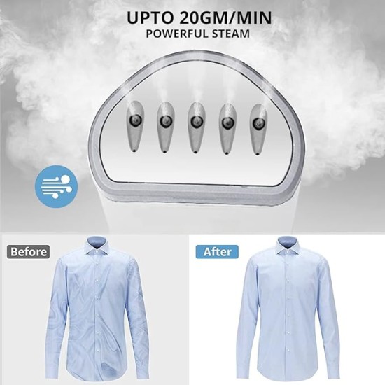 Inalsa Garment Steamer 1250 Watts Steam Iron For Clothes-Vertical & Horizontal roning|Compact & Foldable|Quick Heat Up To 22G/Min, Kills 99.9%*Bacteria|Steamer For Clothes(White/Grey)-Travel Pro