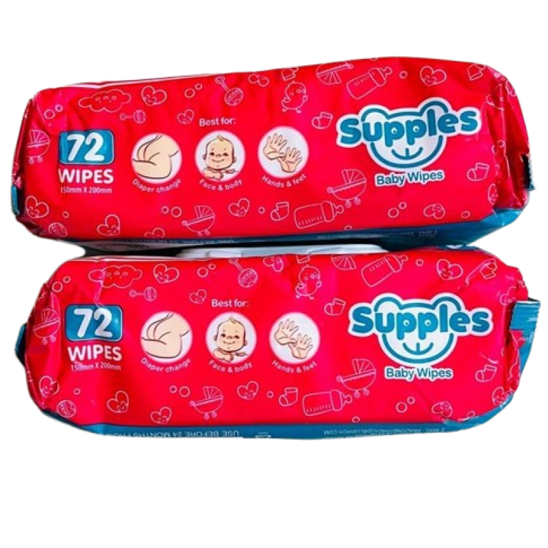 Supples Baby Wet Wipes with Lid | 144 Wipes | 72 Wipes x 2 Packs | Enriched With Aloe Vera and Vitamin E | Alcohol-Free and Paraben-Free | Pure Water-Based formulation