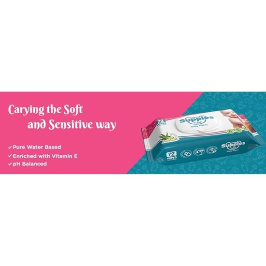 Supples Baby Wet Wipes with Lid | 576 Wipes | 72 Wipes x 8 Packs | Enriched With Aloe Vera and Vitamin E | Alcohol-Free and Paraben-Free | Pure Water-Based formulation