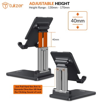 (Refurbished) Tukzer Universal Tablet Tabletop Stand Mobile Holder| Dual Poles Heavy Base Aluminum, Foldable, Multi-Angle Height Adjustable Stand for iPad Tablets Smartphones E-Book Readers Up to 15.6 inc Jet Black (Refurbished) Tukzer Universal Tablet Tabletop Stand Mobile Holder| Dual Poles Heavy Base Aluminum, Foldable, Multi-Angle Height Adjustable Stand for iPad Tablets Smartphones E-Book Readers Up to 15.6 inc Jet Black