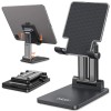 (Refurbished) Tukzer Universal Tablet Tabletop Stand Mobile Holder| Dual Poles Heavy Base Aluminum, Foldable, Multi-Angle Height Adjustable Stand for iPad Tablets Smartphones E-Book Readers Up to 15.6 inc Jet Black