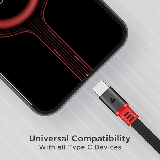 boAt Type C A750 6.5A Flat Super Fast Charging Cable w/Stress Resistance, Upto 65W/6.5Amp & Compatible w/Xiaomi, Oneplus, Samsung, Vivo, Oppo,480 Mbps Data Transmission Speed(Rebellious Black), 1.5M boAt Type C A750 6.5A Flat Super Fast Charging Cable w/Stress Resistance, Upto 65W/6.5Amp & Compatible w/Xiaomi, Oneplus, Samsung, Vivo, Oppo,480 Mbps Data Transmission Speed(Rebellious Black), 1.5M