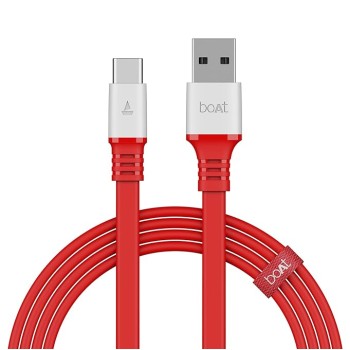 boAt Type C A750 6.5A Flat Super Fast Charging Cable w/Stress Resistance, Upto 65W/6.5Amp & Compatible w/Xiaomi, Oneplus, Samsung, Vivo, Oppo, 480 Mbps Data Transmission Speed(Radiant Red), 1.5M