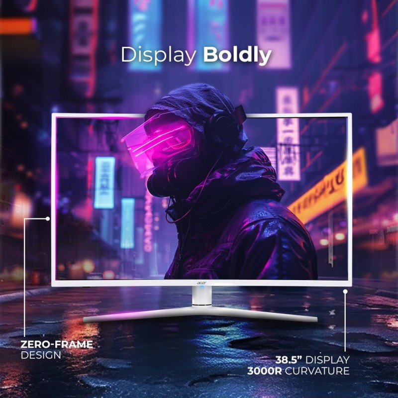 Acer XZ396Q 38.5 Inch (97.79 Cm) 2560 x 1440 Pixels Led 3000R Curve WQHD VA Panel LCD Monitor with LED Back Light Technology I 1 MS VRB I 170 Hz I HDR 400 I Dci-P3 93% I 2 x HDMI 2 x DP I White