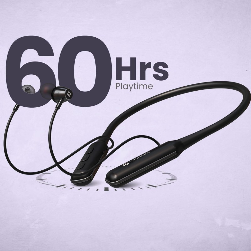 (Refurbished) Portronics Harmonics 250 Wireless Bluetooth Headset with Long Lasting 60 Hrs Playtime, Smart Voice Assistant, Dual Pairing, Sweat & Splash Proof, Best for Gaming, Running, Workout(Black)