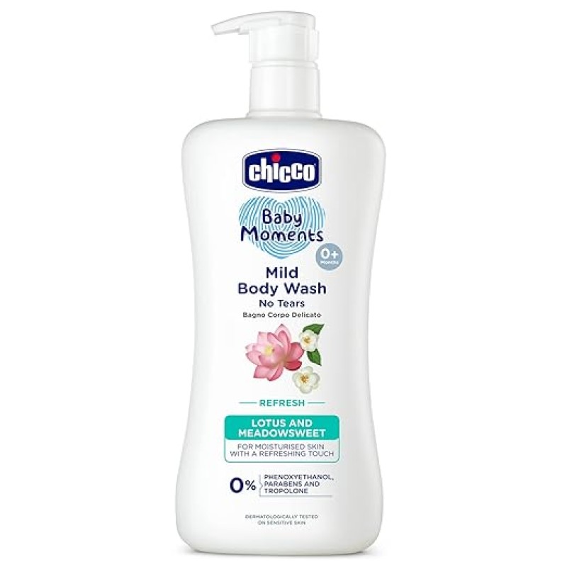 Chicco Baby Moments Mild Body Wash Refresh, New Advanced Formula With Natural Ingredients, No Tears & Soap-Free, Mild Formula For Babys Body Wash, No Phenoxyethanol And Parabens (500Ml)